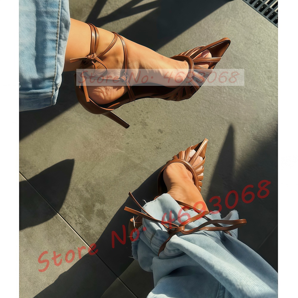 Brown Pointy Toe Caged Sandals - đánh giá và giá Crossfit Ladies